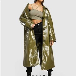 ASOS Design Olive Green vinyl leather look trench coat
